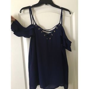 Navy Express Lace Up - Off The Shoulder Blouse